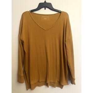 American Eagle Mustard Waffle Knit Long Sleeve Top